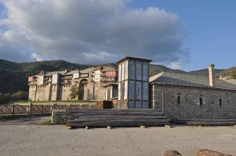 The Monastery of Iviron is a monastery built on Mount Athos Stock Photos