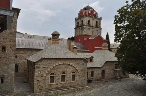 The Monastery of Iviron is a monastery built on Mount Athos Stock Photos