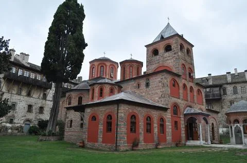 The Monastery of Iviron is a monastery built on Mount Athos Stock Photos