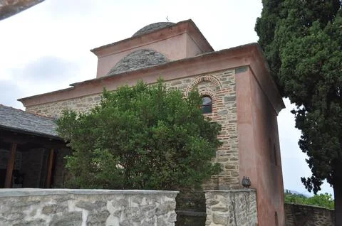 The Monastery of Iviron is a monastery built on Mount Athos Stock Photos