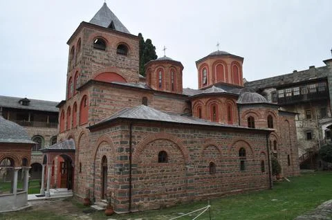 The Monastery of Iviron is a monastery built on Mount Athos 스톡 사진