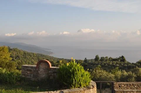 The Monastery of Iviron is a monastery built on Mount Athos 스톡 사진