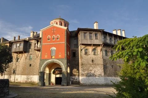 The Monastery of Iviron is a monastery built on Mount Athos Stock Photos