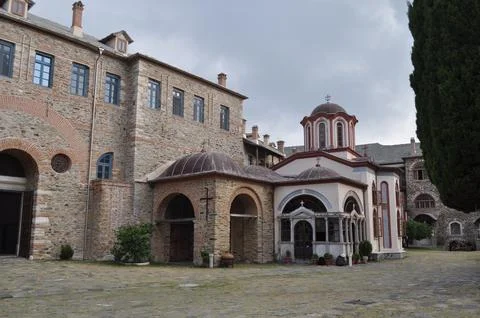 The Monastery of Iviron is a monastery built on Mount Athos Stock Photos