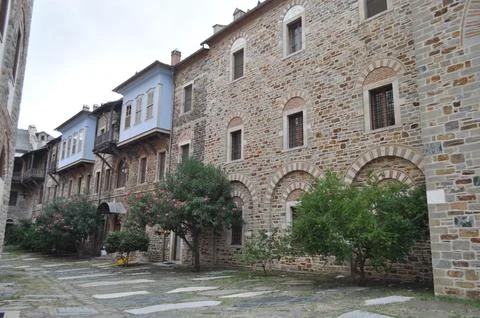 The Monastery of Iviron is a monastery built on Mount Athos 스톡 사진