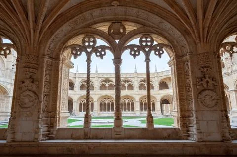 Monastery of Jeronimos arch window with architecture and sculpture details Фото
