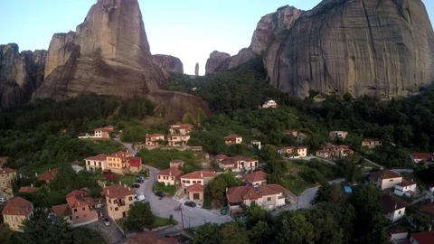 Monastery Meteora Greece.  Panoramic View of mountains and landscape at sunset. Stock Footage 116088642