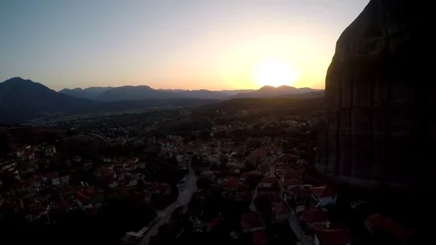Monastery Meteora Greece.  Panoramic View of mountains and landscape at sunset. Stock Footage 116089532