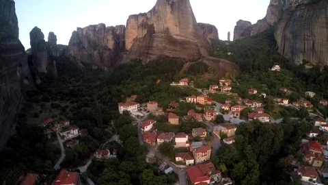 Monastery Meteora Greece.  Panoramic View of mountains and landscape at sunset. Stock Footage 116090343