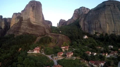 Monastery Meteora Greece.  Panoramic View of mountains and landscape at sunset. Stock Footage 116090815