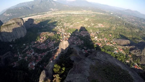 Monastery Meteora Greece.  Panoramic View of mountains and landscape at sunset. Stock Footage 116091229
