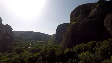 Monastery Meteora Greece.  Panoramic View of mountains and landscape at sunset. Stock Footage 116093755