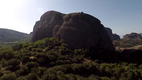 Monastery Meteora Greece.  Panoramic View of mountains and landscape at sunset. Stock Footage 116094070