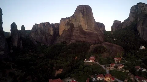 Monastery Meteora Greece.  Panoramic View of mountains and landscape at sunset. Stock Footage 116111896