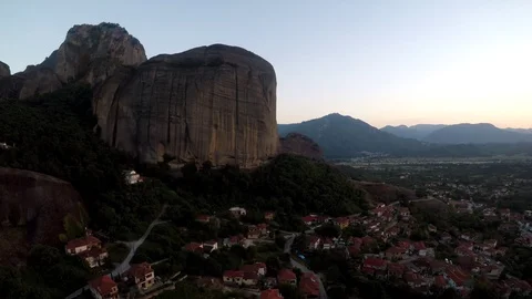 Monastery Meteora Greece.  Panoramic View of mountains and landscape at sunset. Stock Footage 116112257