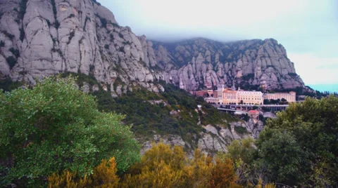 Monastery Montserrat cloudy sky Stock Footage 32182376