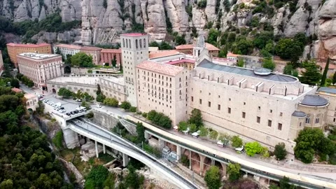 Monastery in the mountains Montserrat Spain drone Stock Footage 167201469
