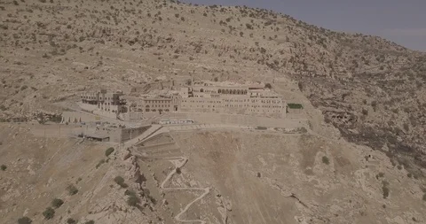 Monastery on mountainside in Iraq Stock Footage 88636326