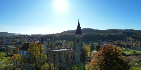 Monastery old Sazava building Czech Republic aerial fly up pedestrial 5K HDR HFR Stock Footage 255068428