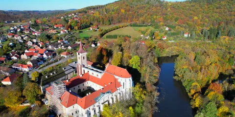 Monastery old Sazava building Czech Republic aerial fly view 5K HDR HFR Stock Footage 255070516