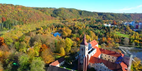 Monastery old Sazava building in the Czech Republic aerial fly view 5K HDR HFR Stock Footage 255105847