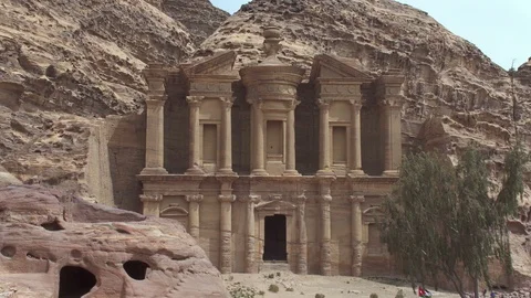 The Monastery or Ad Deir, a monumental building carved out of rock in Petra Stock Footage 112532916
