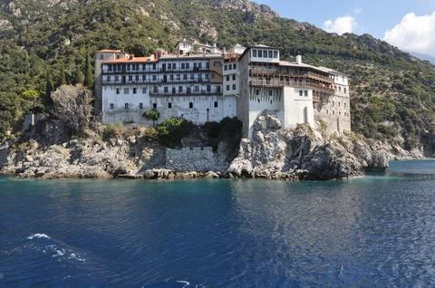 The Monastery of Osiou Grigoriou is a monastery built on Mount Athos 스톡 사진