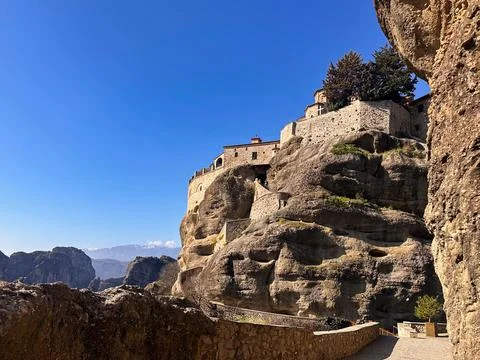 Monastery Perched on Meteora Cliffs Stock Photos