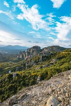 Monastery Perched on Steep Rock Formation Stock Photos