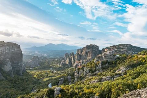 Monastery Perched on Steep Rock Formation Stock Photos