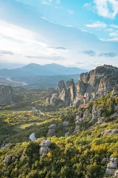 Monastery Perched on Steep Rock Formation Stock Photos