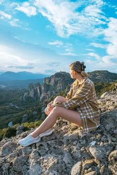 Monastery Perched on Steep Rock Formation Stock Photos