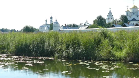 Monastery on the River Bank Video stock 113345113