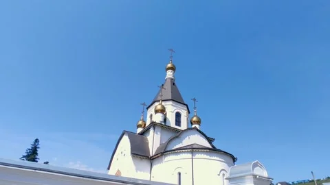 Monastery on the river bank Stock Footage 244047282