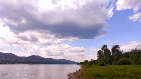 Monastery on the river bank Stock Footage 244047293