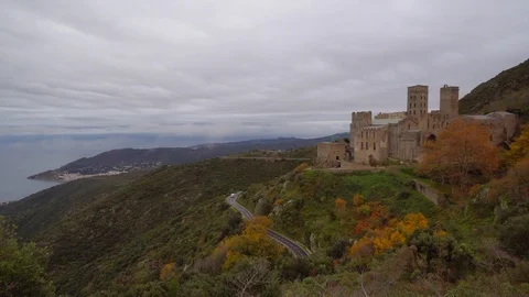 Monastery of Sant Pere de Rodes, Catalonia, Spain Stock Footage 124322189