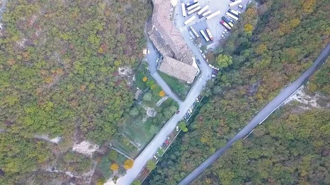 Monastery of Santa Rita seen from a flying drone in Rocca Porena Video stock 100640995