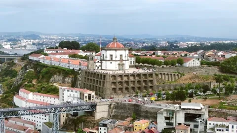 Monastery of Serra do Pilar, Dom Luís I Bridge. Aerial drone Porto, Portugal 4k. Stock Footage 224759897