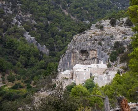 Monastery in the side of the mountain, Pustinja Blaca, deserted remote area o Stock Photos