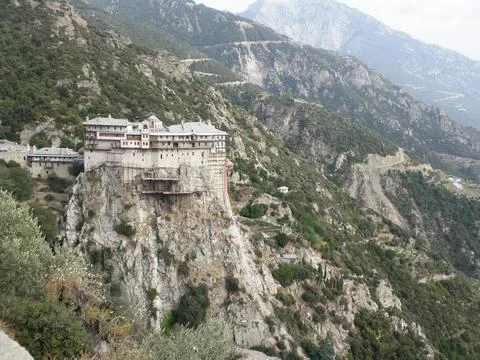 The Monastery of Simonos Petras is a monastery built on Mount Athos Stock Photos