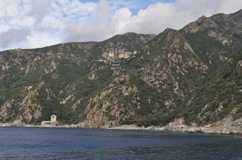 The Monastery of Simonos Petras is a monastery built on Mount Athos 스톡 사진