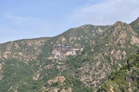 The Monastery of Simonos Petras is a monastery built on Mount Athos 스톡 사진