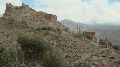 Monastery sitting on mountain top, Mustang, Nepal Video stock 139741029