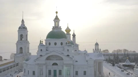 Monastery of St. Jacob Saviour on a winter sunset Stock Footage