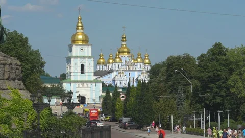Monastery of St Michael, Kiev. Kiev cityscape, street view Stock Footage 86039611