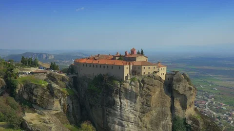 The Monastery of St. Stephen on the top of rock in Meteora, Greece. Steadicam sh Stock Footage 106974703