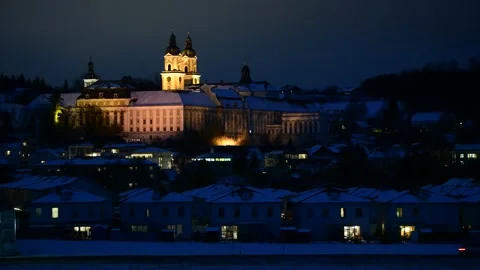 Monastery of st.florian in upper austria on a winter evening Видео 146574320