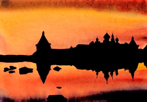 Monastery at sunset Stock Illustration