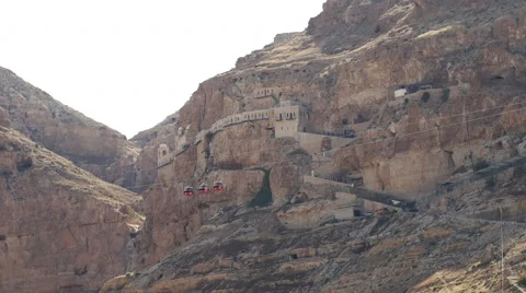 Monastery of the Temptation located in rocks of mountains Stock Footage 54079652