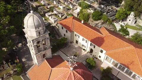 Monastery, top view. The domes of the monastery and the bell tower. Stock Footage 221500733